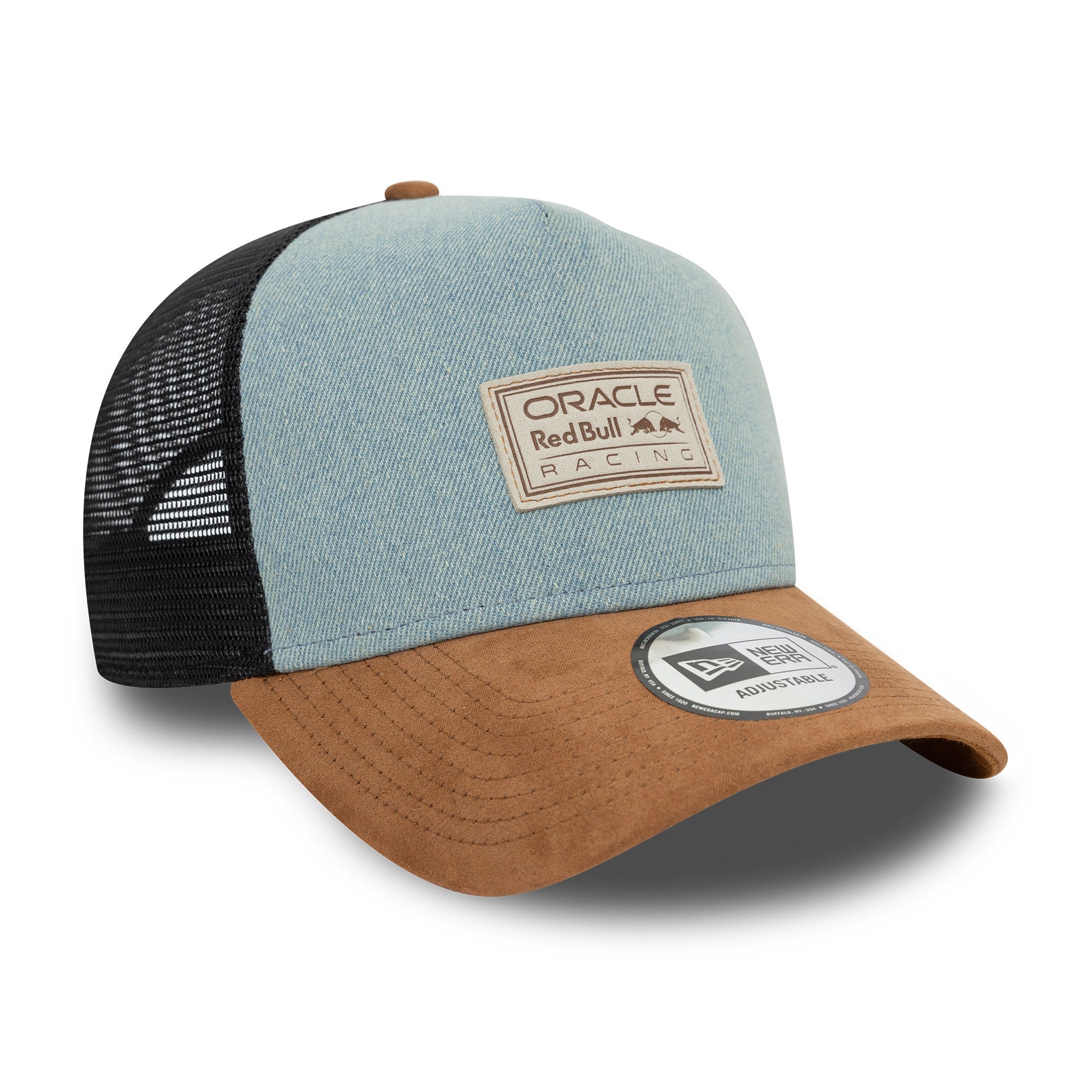 Red Bull Racing F1 Austin Trucker Cap Voksne - Blå Denim/Brun Ruskind