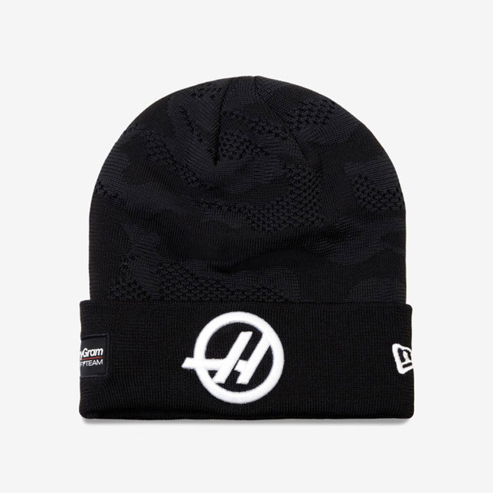 Haas F1 Team 2025 Oliver Bearman Camo Manchet Beanie Voksne - Sort/Skarlagen